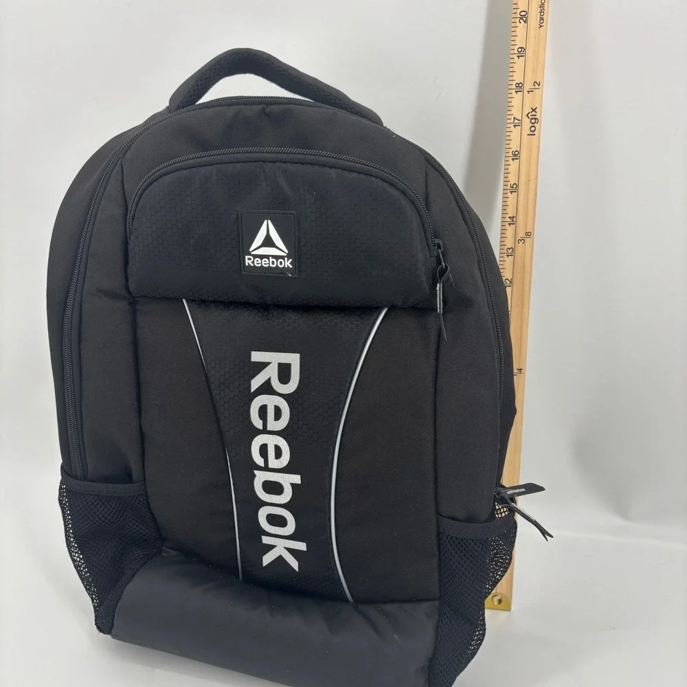 Reebok black backpack laptop compartment minimalist full size school gym travel